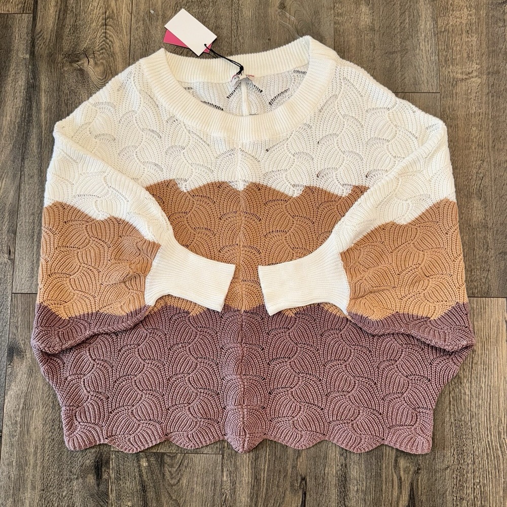 Andree by Unit Women's 1X Chunky Knit Sweater Dolman Sleeve‎ Colorblock Pullover